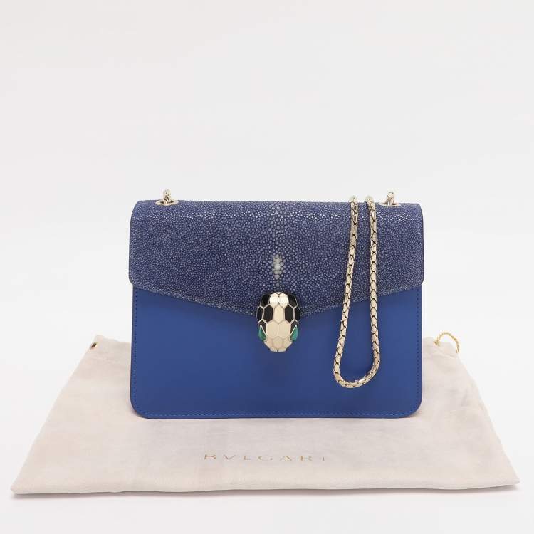 Pre Owned Bvlgari Blue Stingray and Leather Serpenti Forever Shoulder Bag