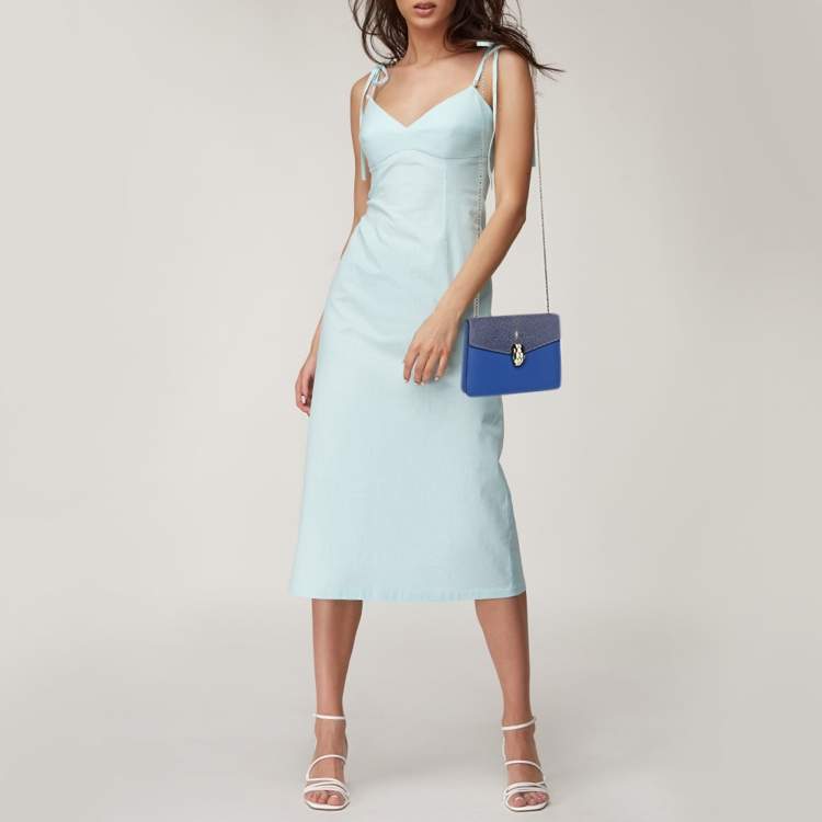 Pre Owned Bvlgari Blue Stingray and Leather Serpenti Forever Shoulder Bag