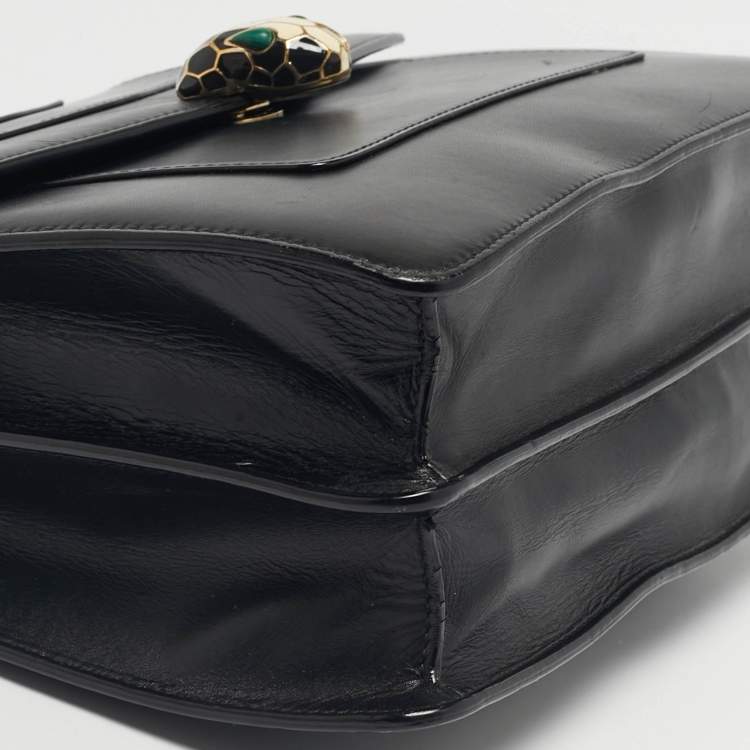 Pre Owned Bvlgari Black Leather Large Serpenti Forever Top Handle Bag