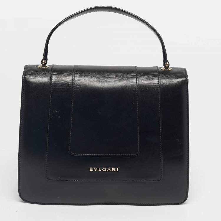 Pre Owned Bvlgari Black Leather Large Serpenti Forever Top Handle Bag