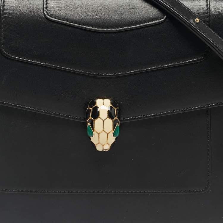 Pre Owned Bvlgari Black Leather Large Serpenti Forever Top Handle Bag