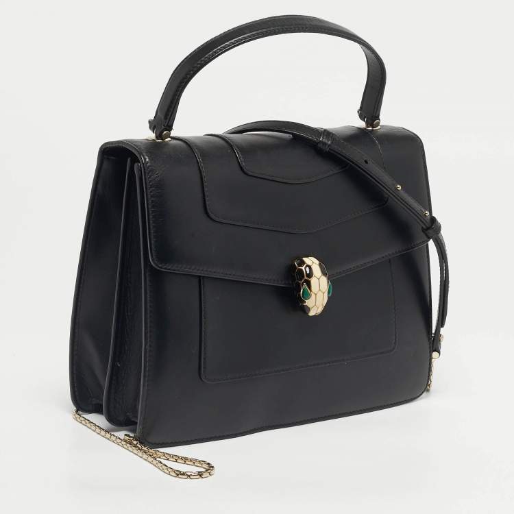 Pre Owned Bvlgari Black Leather Large Serpenti Forever Top Handle Bag