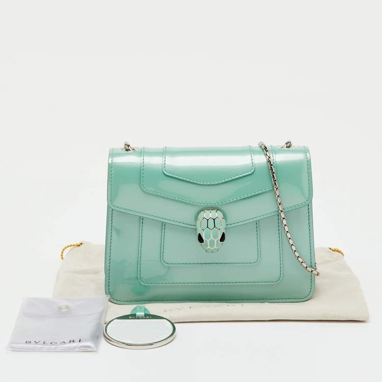 Pre Owned Bvlgari Turquoise Blue Patent Leather Small Serpenti Forever Flap Shoulder Bag