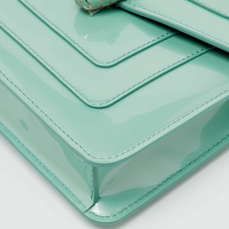 Pre Owned Bvlgari Turquoise Blue Patent Leather Small Serpenti Forever Flap Shoulder Bag