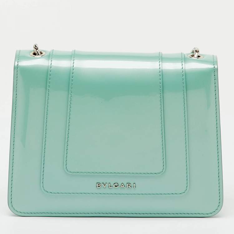 Pre Owned Bvlgari Turquoise Blue Patent Leather Small Serpenti Forever Flap Shoulder Bag