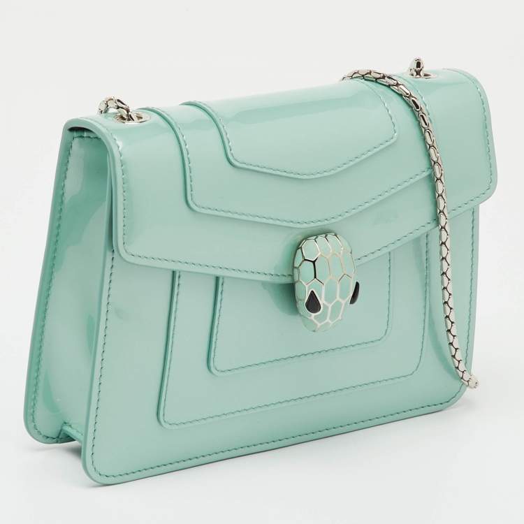 Pre Owned Bvlgari Turquoise Blue Patent Leather Small Serpenti Forever Flap Shoulder Bag