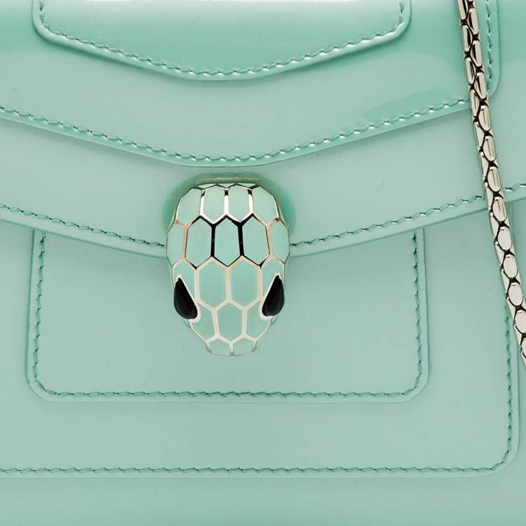 Pre Owned Bvlgari Turquoise Blue Patent Leather Small Serpenti Forever Flap Shoulder Bag