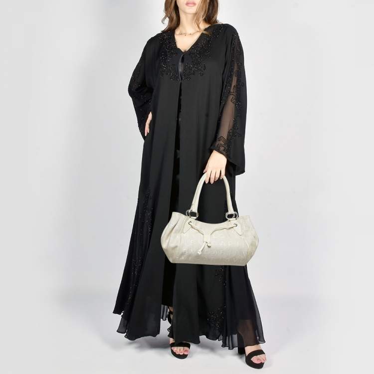 Pre Owned Bvlgari Beige/White Canvas and Leather Logomania Tote