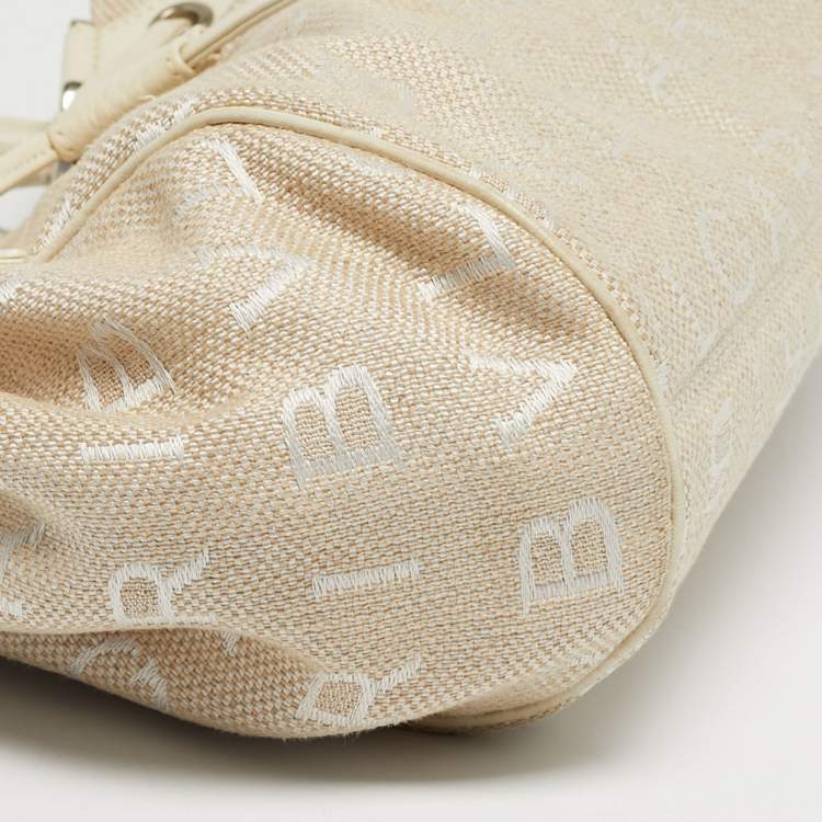 Pre Owned Bvlgari Beige/White Canvas and Leather Logomania Tote