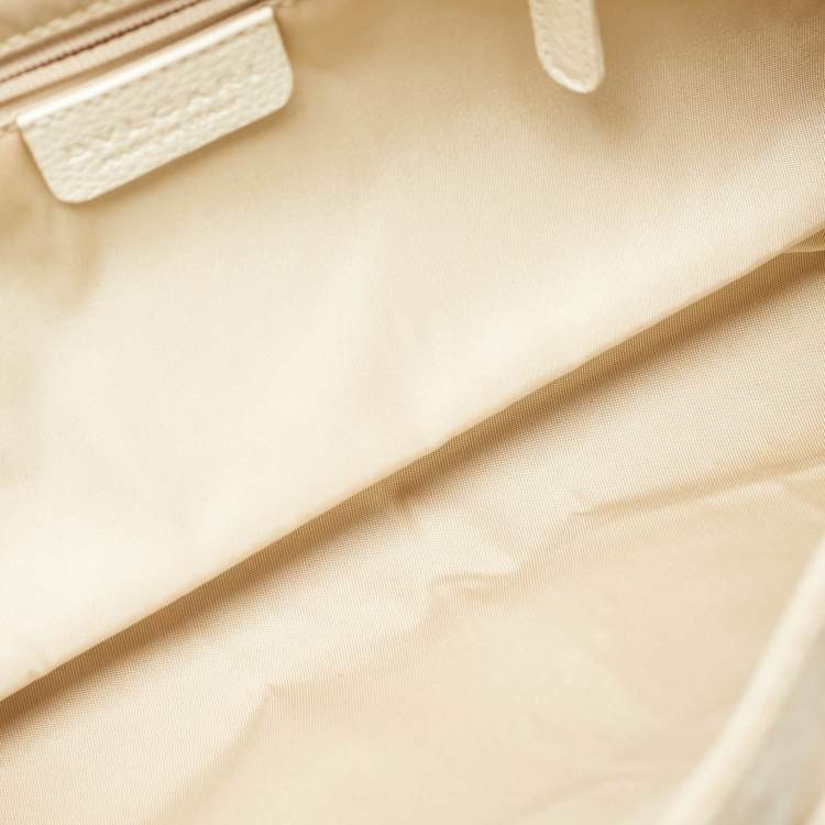 Pre Owned Bvlgari Beige/White Canvas and Leather Logomania Tote