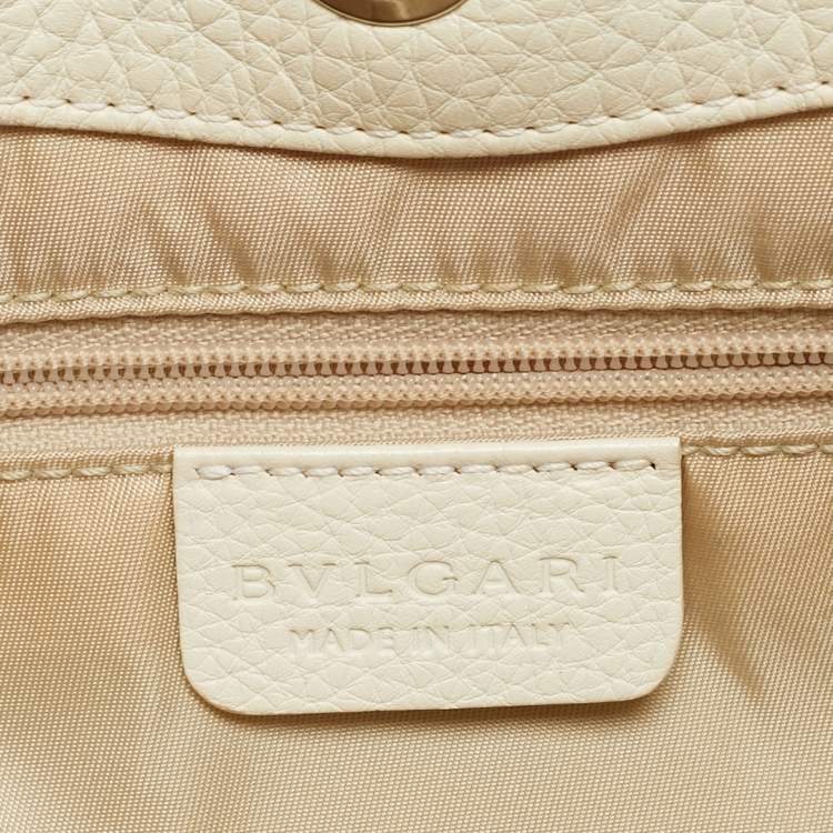 Pre Owned Bvlgari Beige/White Canvas and Leather Logomania Tote