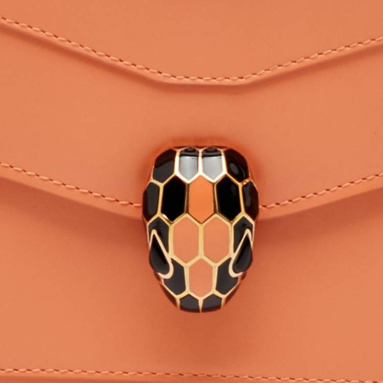 Pre Owned Bvlgari Light Orange Leather Serpenti Top Handle Bag