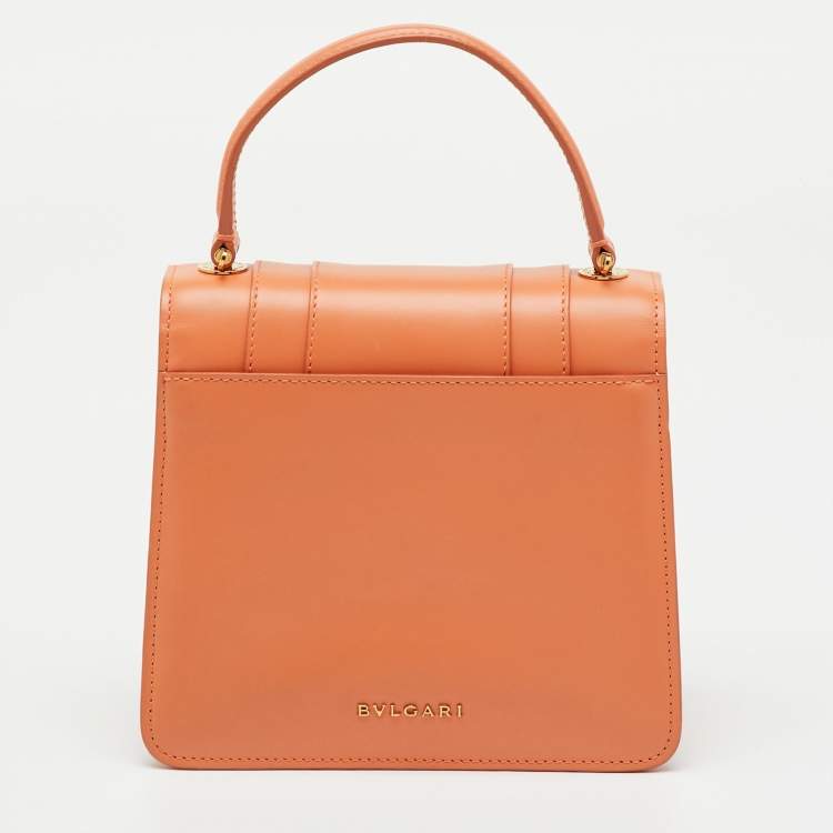 Pre Owned Bvlgari Light Orange Leather Serpenti Top Handle Bag