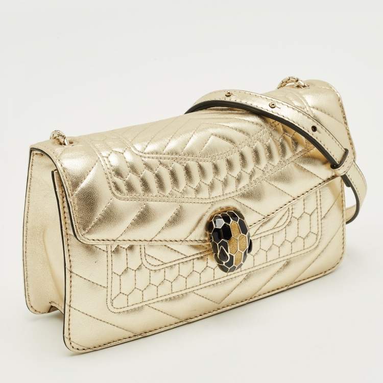 Pre Owned Bvlgari Gold Scaglie Leather Serpenti Forever Shoulder Bag