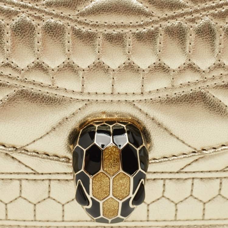 Pre Owned Bvlgari Gold Scaglie Leather Serpenti Forever Shoulder Bag
