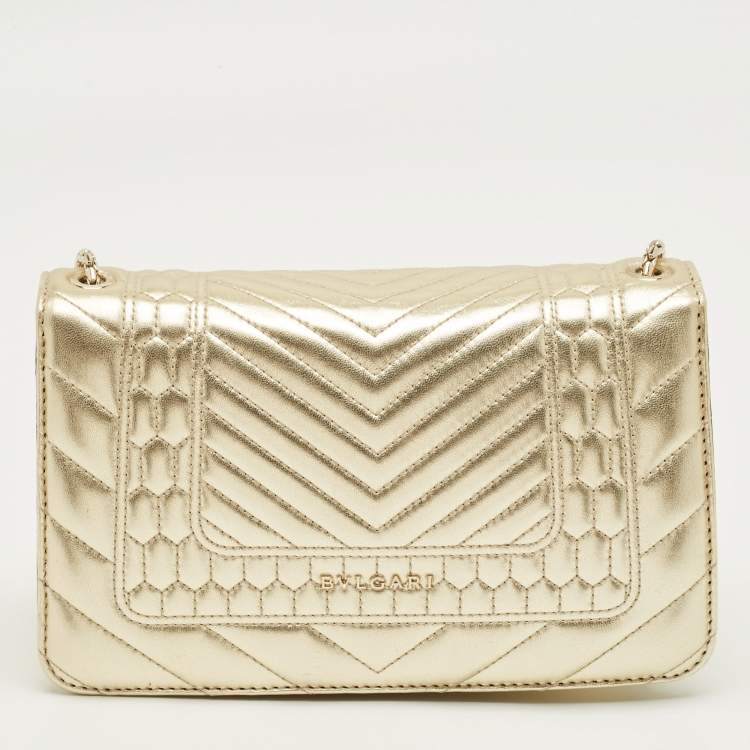 Pre Owned Bvlgari Gold Scaglie Leather Serpenti Forever Shoulder Bag