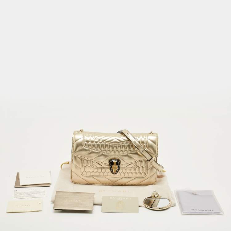 Pre Owned Bvlgari Gold Scaglie Leather Serpenti Forever Shoulder Bag