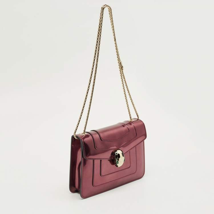 Pre Owned Bvlgari Serpenti Forever Small Burgundy Patent Leather Shoulder Bag