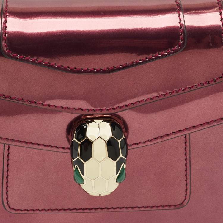 Pre Owned Bvlgari Serpenti Forever Small Burgundy Patent Leather Shoulder Bag