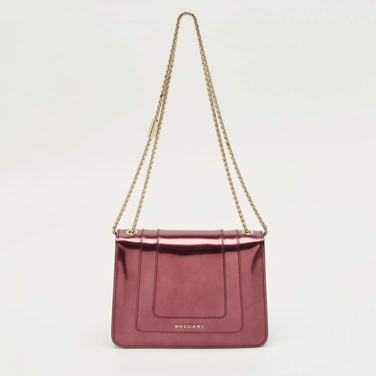Pre Owned Bvlgari Serpenti Forever Small Burgundy Patent Leather Shoulder Bag