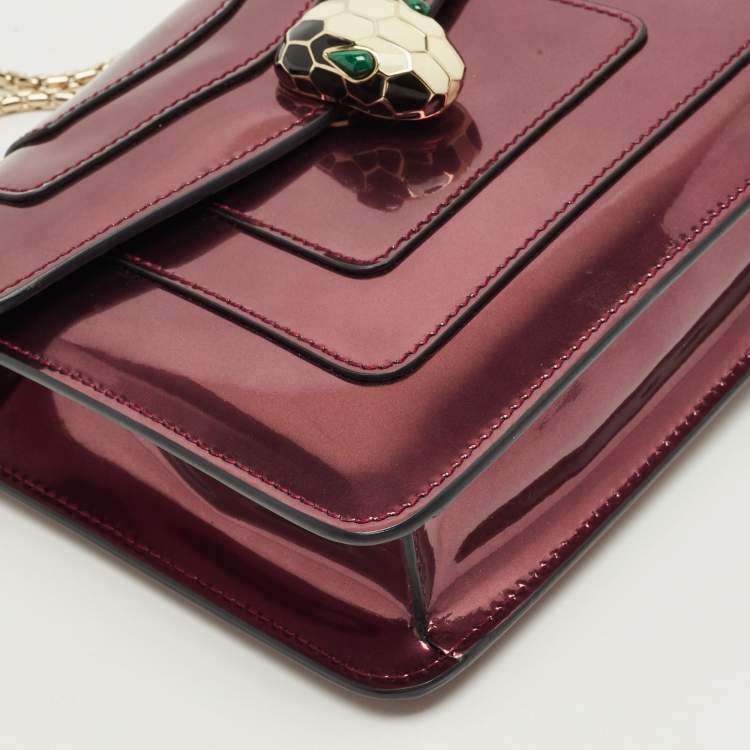 Pre Owned Bvlgari Serpenti Forever Small Burgundy Patent Leather Shoulder Bag