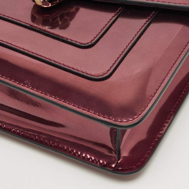 Pre Owned Bvlgari Serpenti Forever Small Burgundy Patent Leather Shoulder Bag