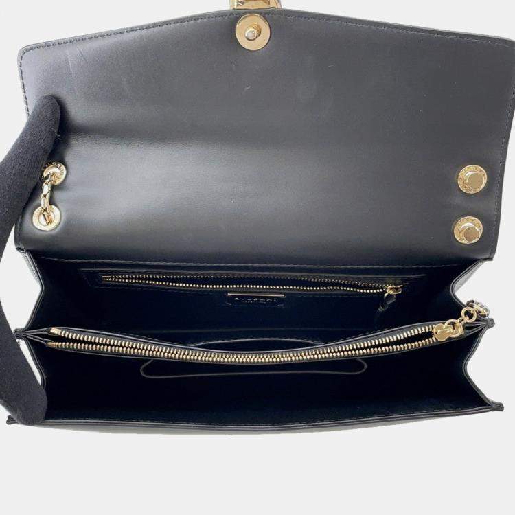 Pre Owned Bvlgari Serpenti Shoulder Bag Black/Gold Leather