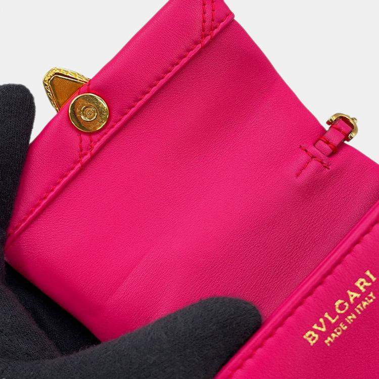 Pre Owned Bvlgari Serpenti Cabochon Shoulder Bag Pink Calf Leather Size Micro