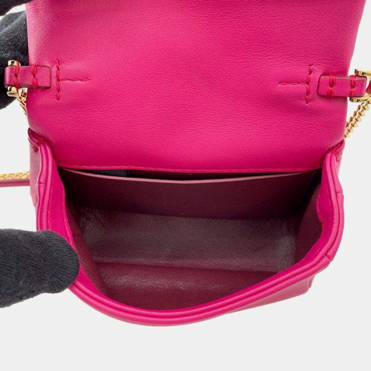 Pre Owned Bvlgari Serpenti Cabochon Shoulder Bag Pink Calf Leather Size Micro