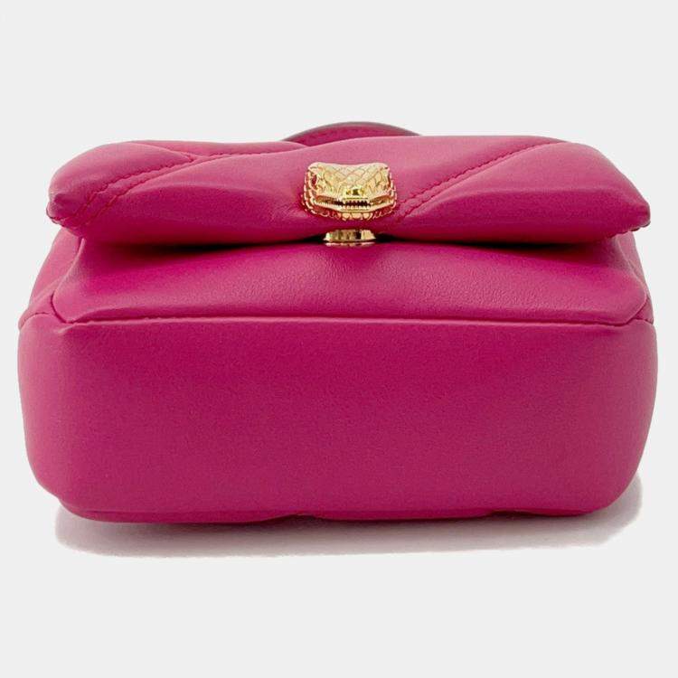 Pre Owned Bvlgari Serpenti Cabochon Shoulder Bag Pink Calf Leather Size Micro