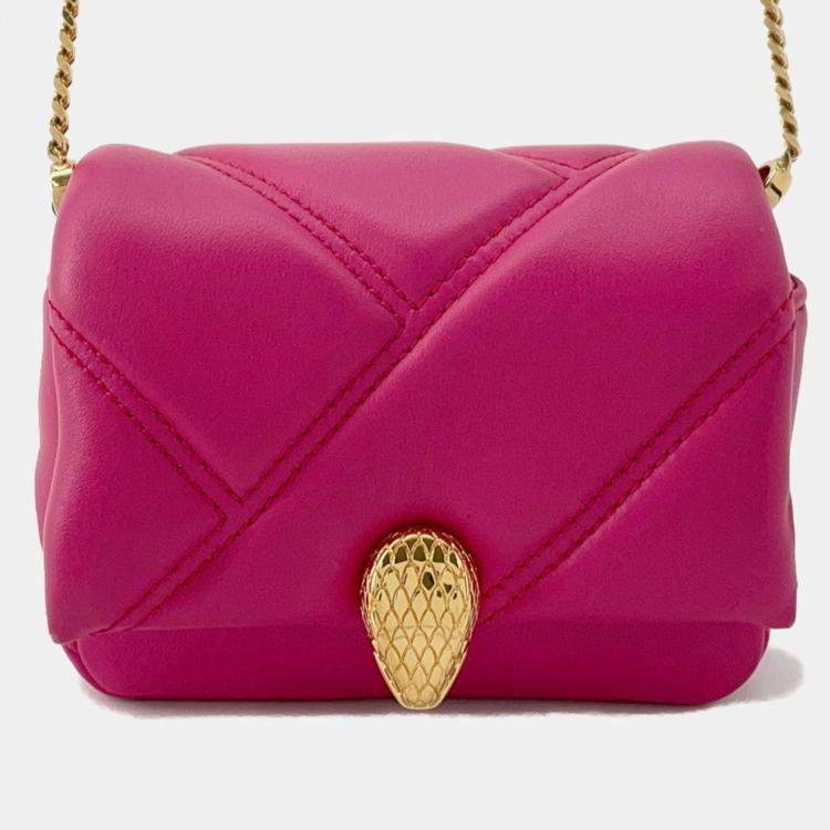 Pre Owned Bvlgari Serpenti Cabochon Shoulder Bag Pink Calf Leather Size Micro