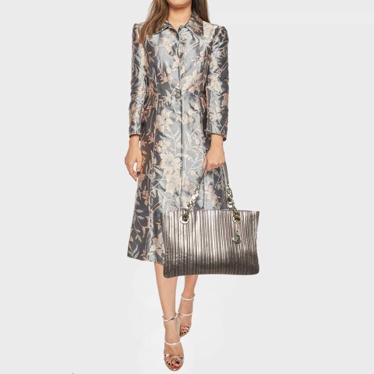 Pre Owned Bvlgari Monte Plisse Metallic Olive Green Leather Tote