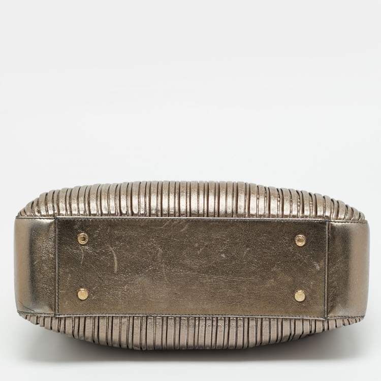 Pre Owned Bvlgari Monte Plisse Metallic Olive Green Leather Tote