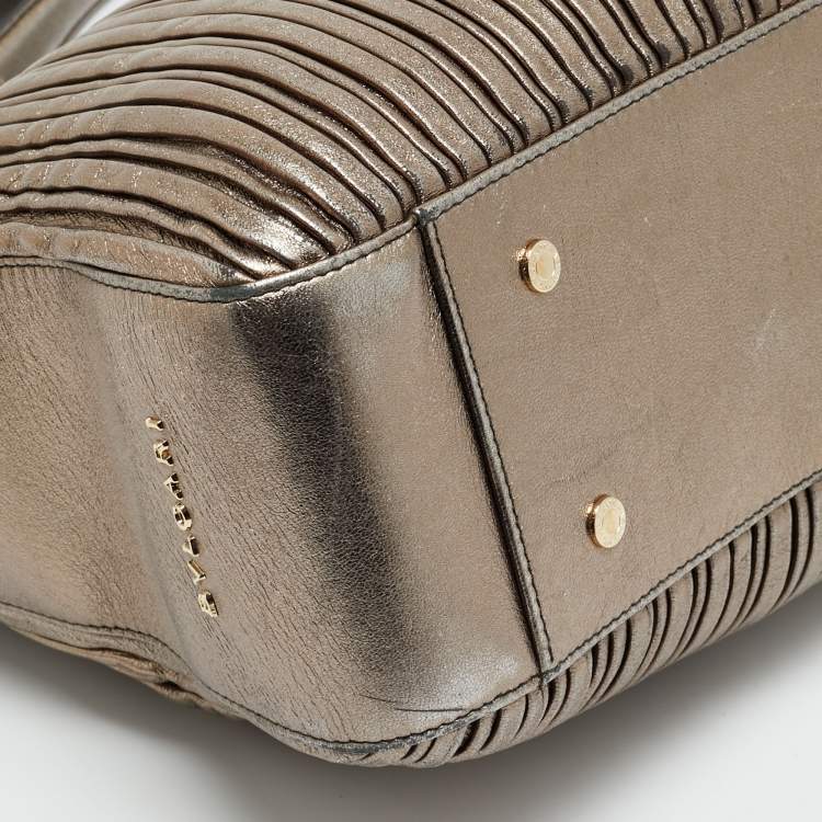 Pre Owned Bvlgari Monte Plisse Metallic Olive Green Leather Tote