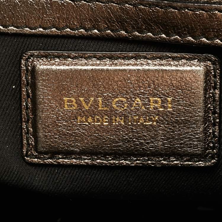 Pre Owned Bvlgari Monte Plisse Metallic Olive Green Leather Tote