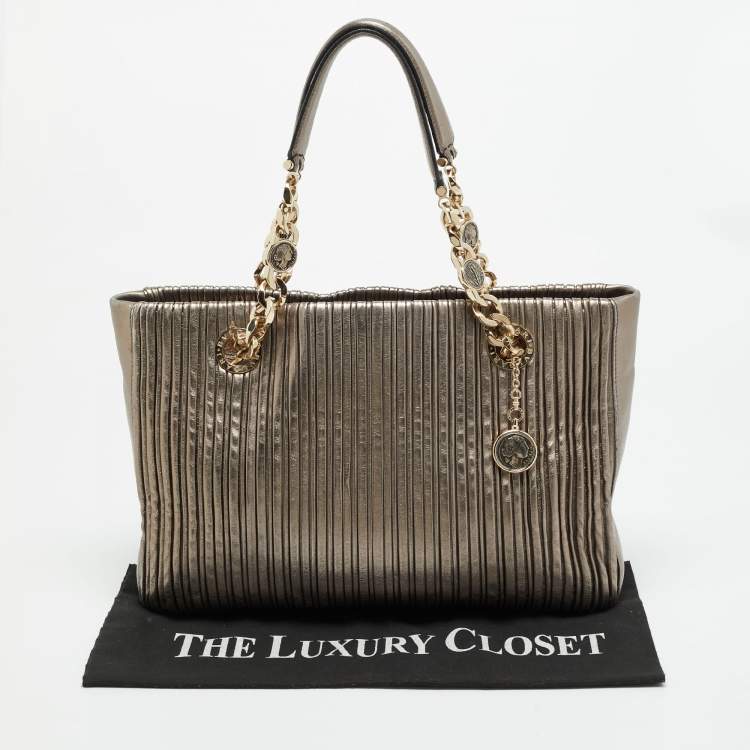 Pre Owned Bvlgari Monte Plisse Metallic Olive Green Leather Tote