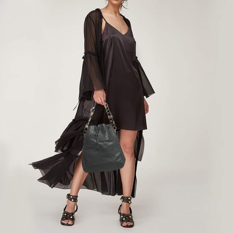 Pre Owned Bvlgari Monete Black Leather Drawstring Bucket Bag