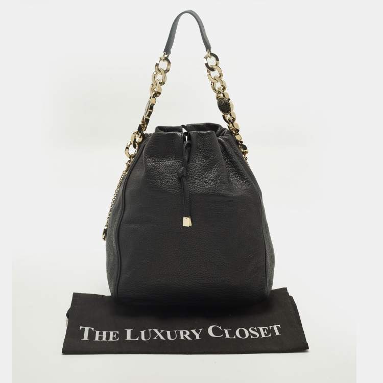 Pre Owned Bvlgari Monete Black Leather Drawstring Bucket Bag
