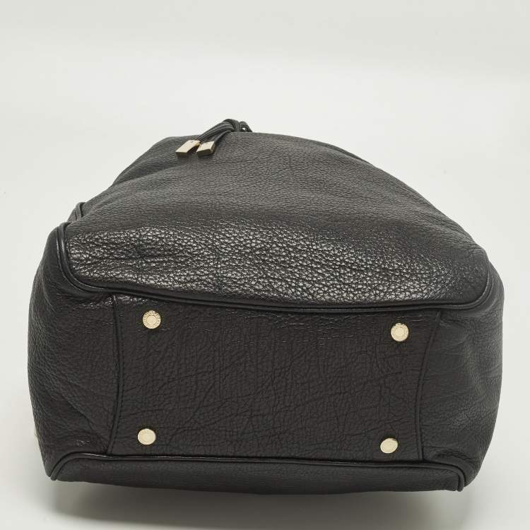 Pre Owned Bvlgari Monete Black Leather Drawstring Bucket Bag