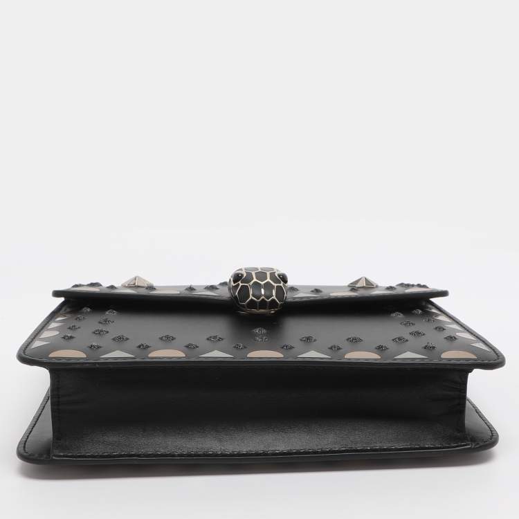 Pre Owned Bvlgari Serpenti Forever Black Embroidered Fabric and Leather Shoulder Bag