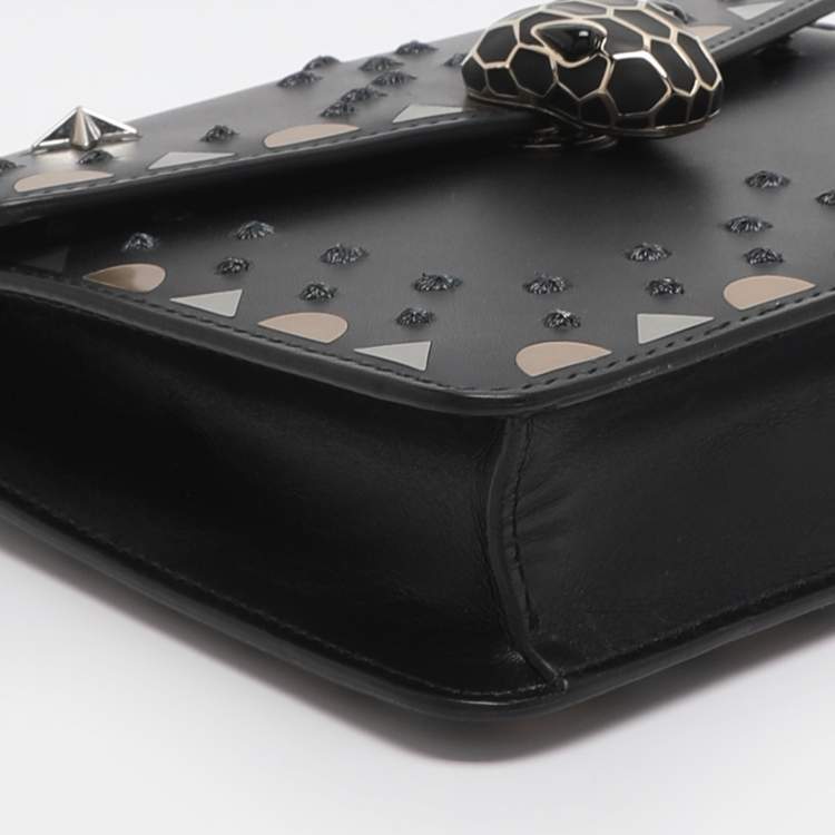 Pre Owned Bvlgari Serpenti Forever Black Embroidered Fabric and Leather Shoulder Bag