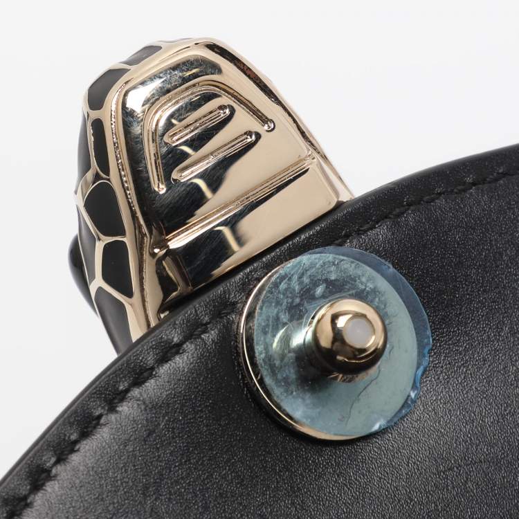 Pre Owned Bvlgari Serpenti Forever Black Embroidered Fabric and Leather Shoulder Bag