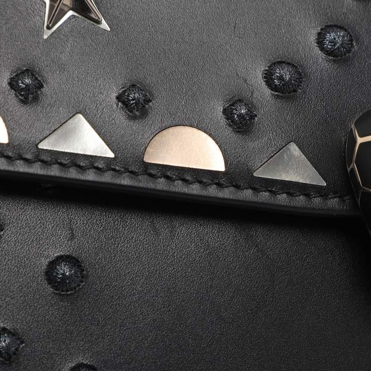 Pre Owned Bvlgari Serpenti Forever Black Embroidered Fabric and Leather Shoulder Bag