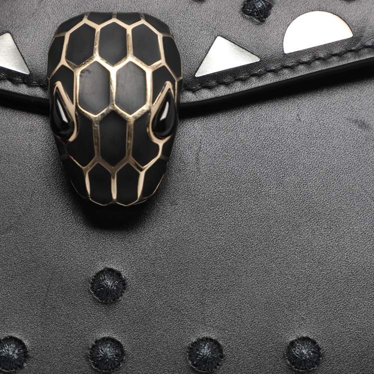 Pre Owned Bvlgari Serpenti Forever Black Embroidered Fabric and Leather Shoulder Bag
