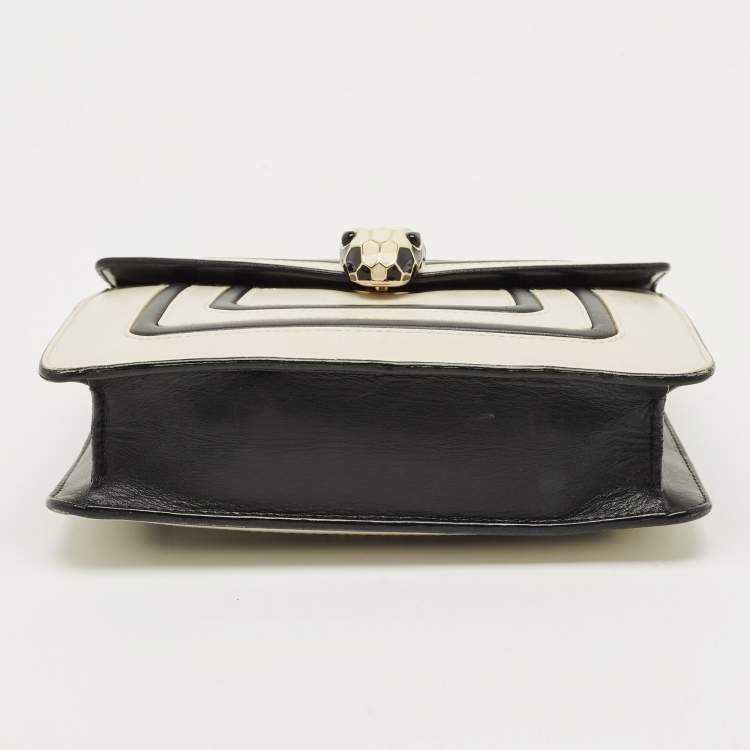 Pre Owned Bvlgari Serpenti Forever Small Off White/Black Leather Shoulder Bag