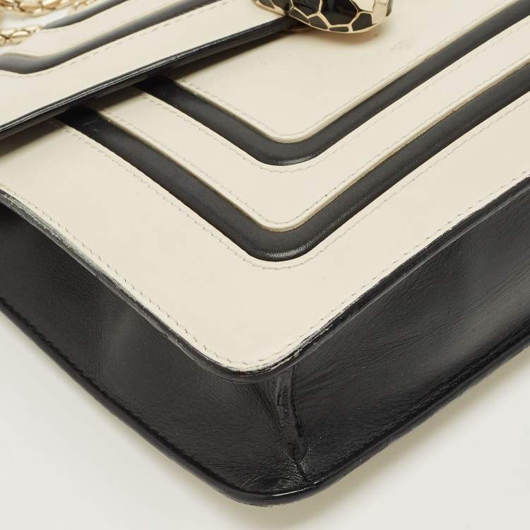 Pre Owned Bvlgari Serpenti Forever Small Off White/Black Leather Shoulder Bag