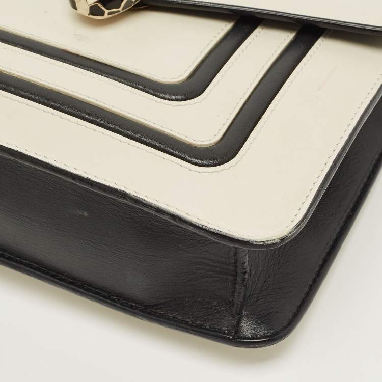 Pre Owned Bvlgari Serpenti Forever Small Off White/Black Leather Shoulder Bag