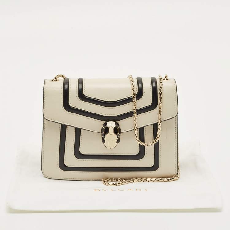 Pre Owned Bvlgari Serpenti Forever Small Off White/Black Leather Shoulder Bag