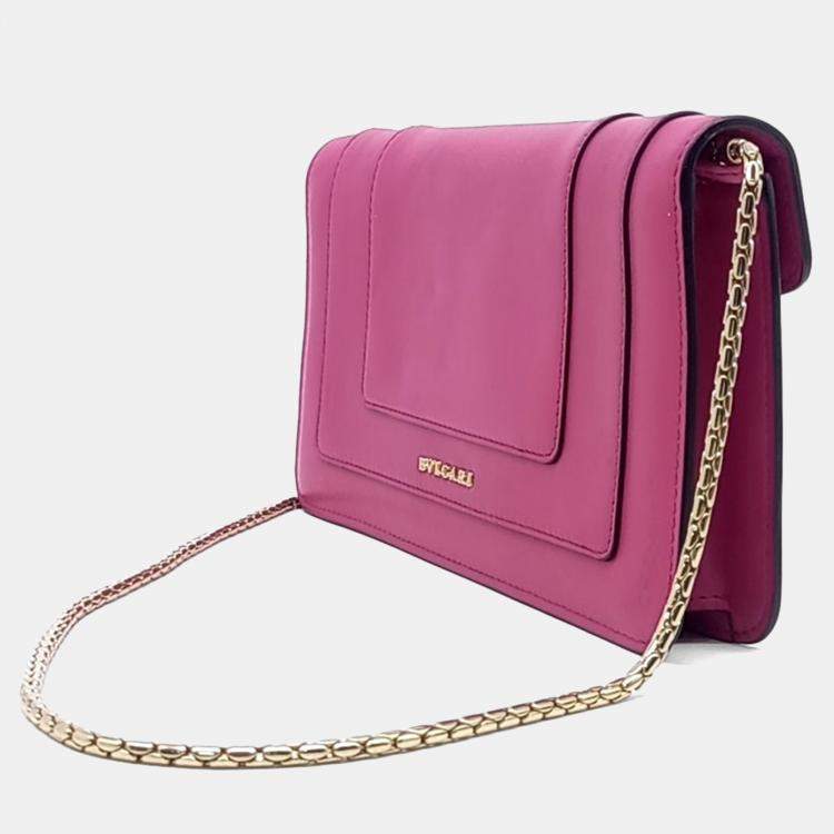 Pre Owned Bvlgari Pink Leather Serpenti Chain Shoulder Bag
