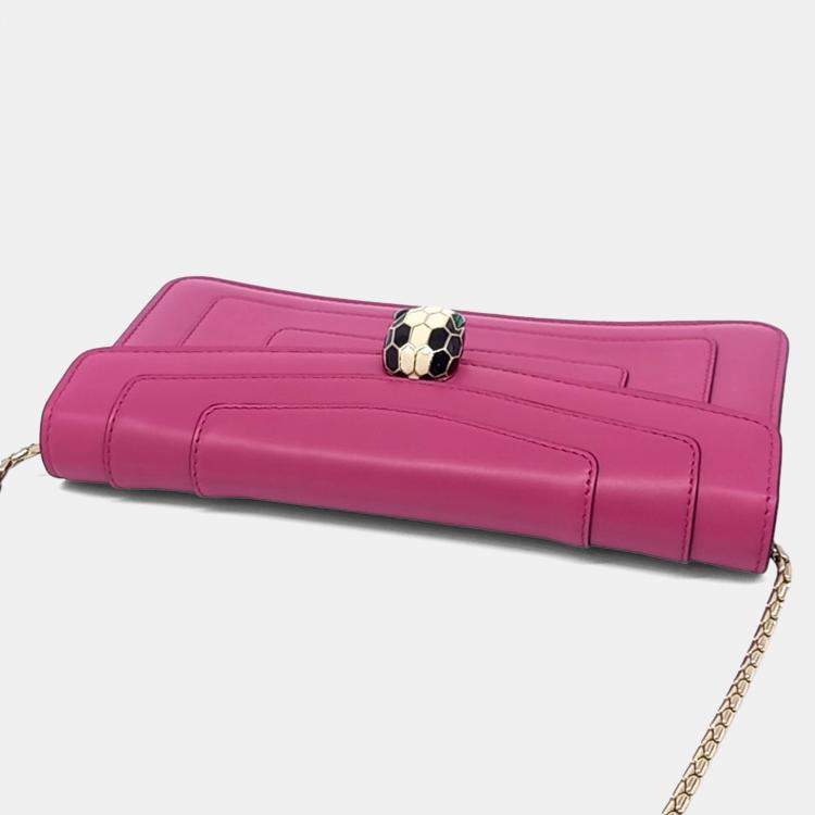 Pre Owned Bvlgari Pink Leather Serpenti Chain Shoulder Bag